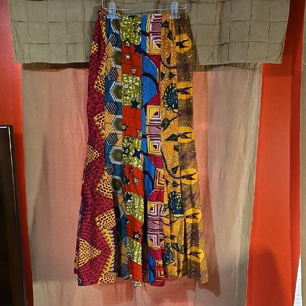 Red and Blue African Print A-Line Skirt with Full Flair